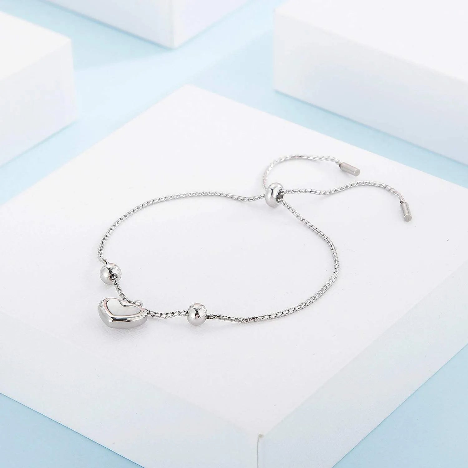 Mother-Of-Pearl Heart Pendant Stainless Steel Bracelet Silver One Size Bracelets - Tophatter Daily Deals